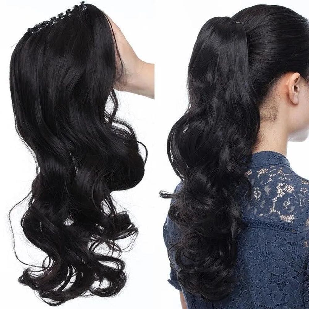 2X Rabo De Cavalo Com Piranha Liso Ondulado - 50 Cm Lançamen