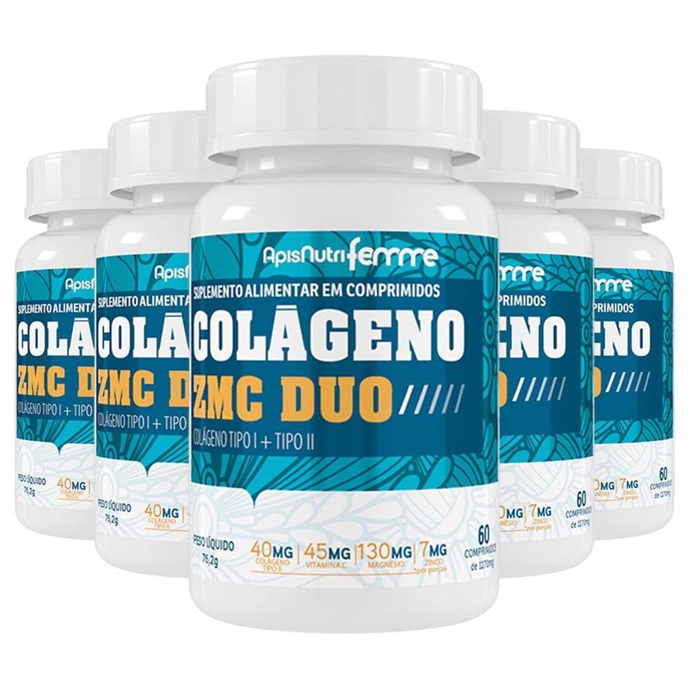 Kit 5 Colágeno Zmc Duo Apisnutri 60 Comprimidos
