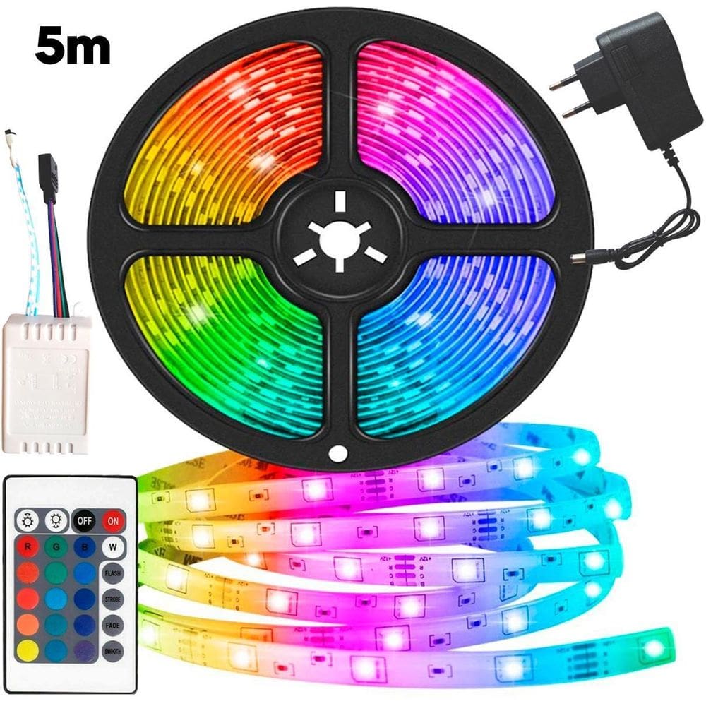 Fita Led Rgb 5M Controle Digital Luz Multicores Decoração