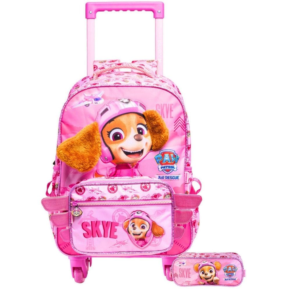 Kit Patrulha Canina Skye Mochila 4 Rodas 2Em1 + Estojo Duplo