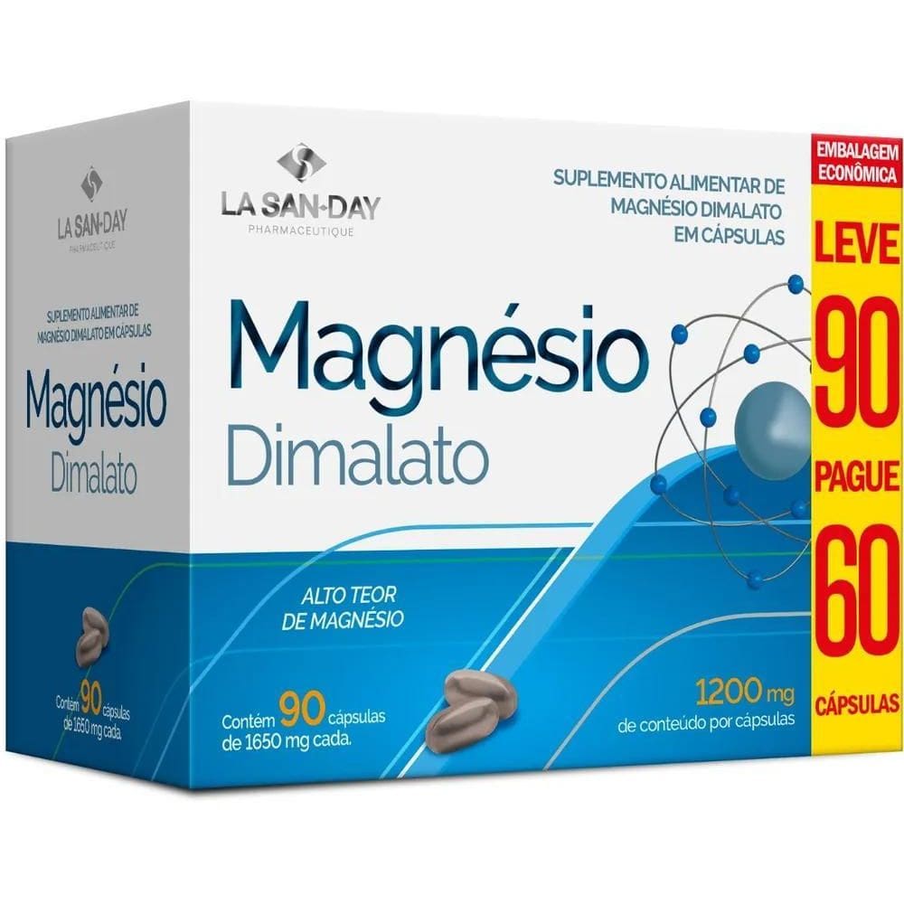 2X Suplemento Magnésio Dimalato - 90 Cápsulas - La San Day