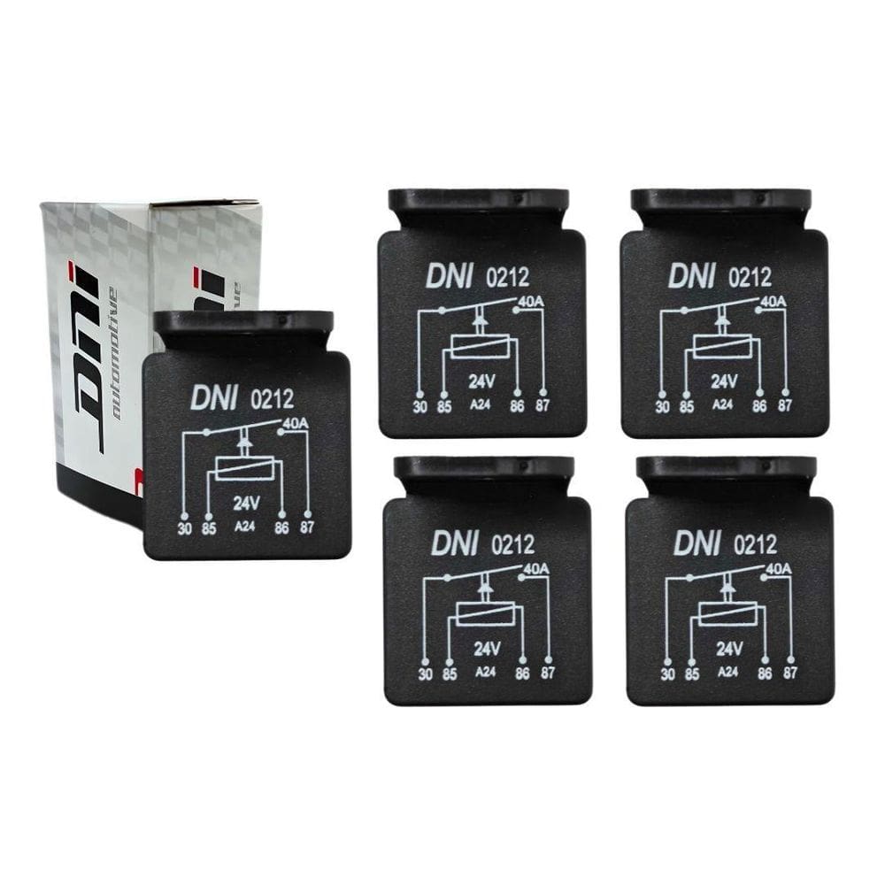 Kit 5 Relé Aux Universal 4 Pinos 40A 24V Com Suporte Dni0212