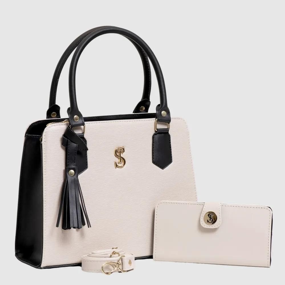 2X Bolsa Feminina Transversal Media Com Carteira Creme/Preto