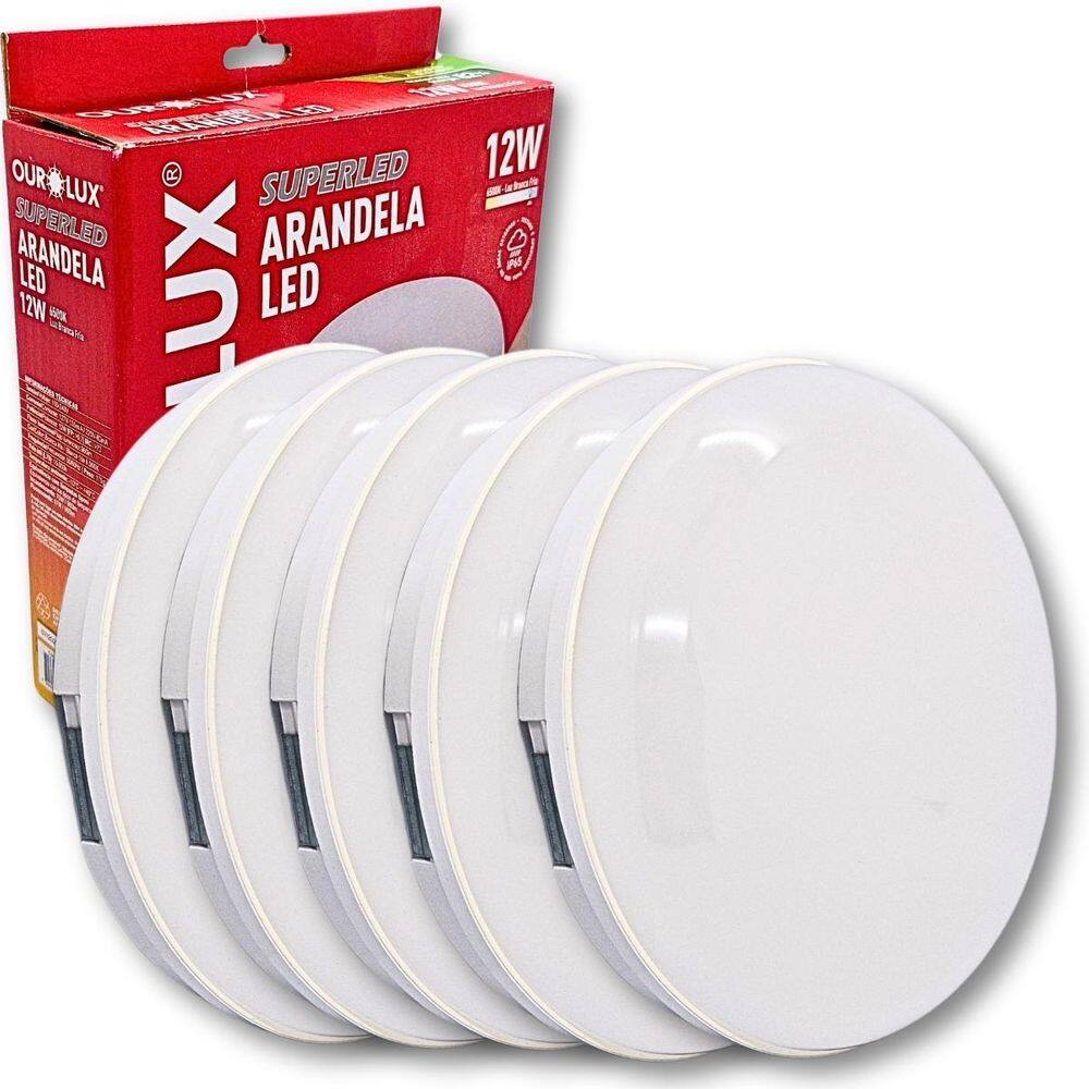 Kit 5 Luminárias Superled Arandela 12W 6500K Branco Frio