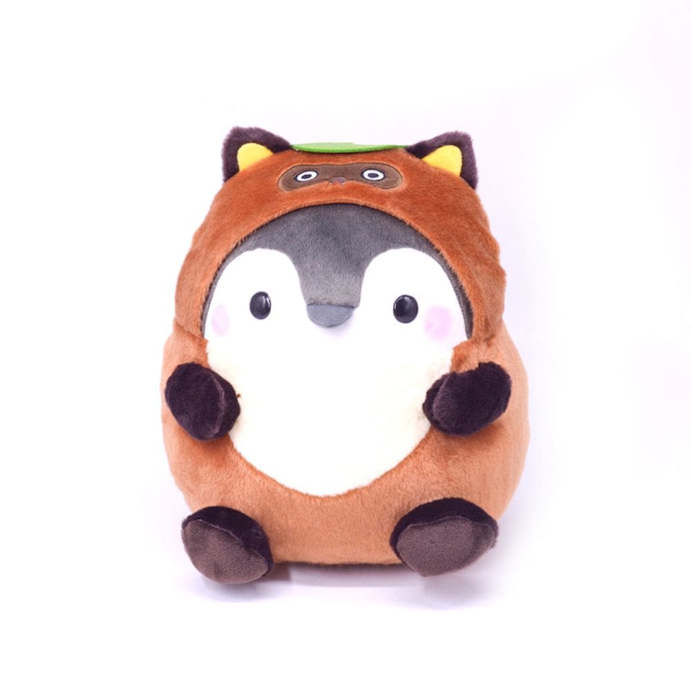 Pinguim de pelúcia branco e marrom com 25 cm de altura