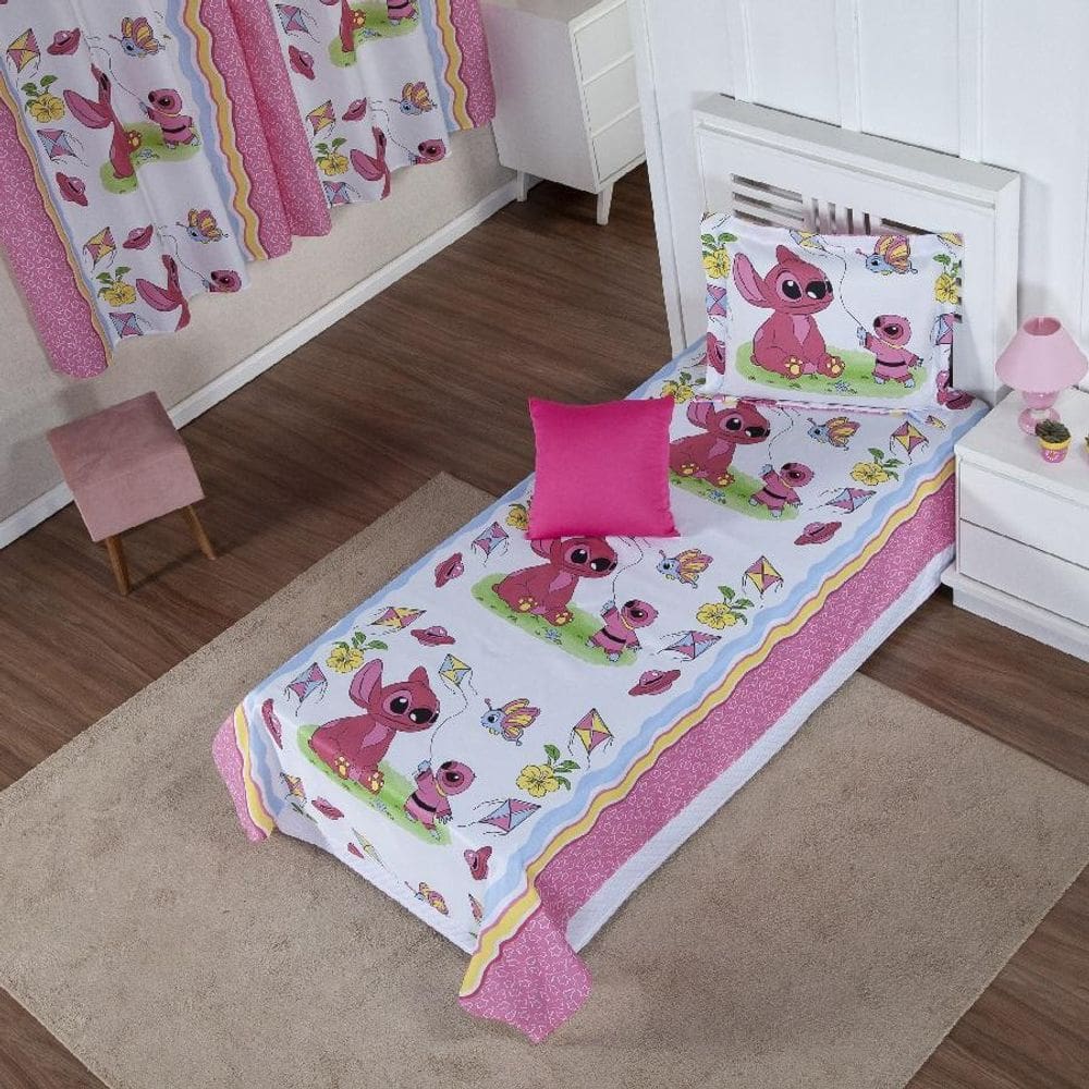 Colcha Cobre Leito Infantil Stitch Rosa Solteiro + Capa