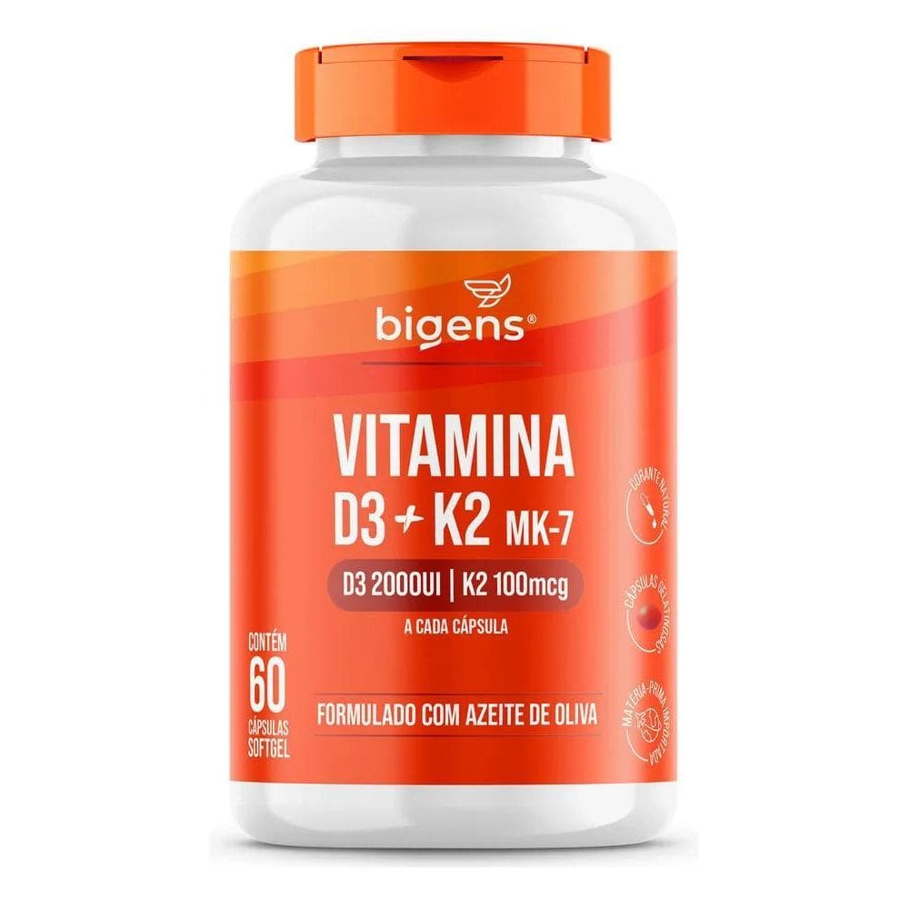 2X Vitamina D3 + K2 Mk7, 2000Ui K2 100Mcg 60Cps, Bigens Sa