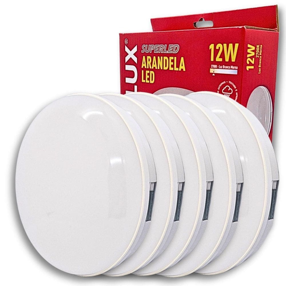 Kit 5 Luminárias Superled Arandela 12W 2700K Branco Quente
