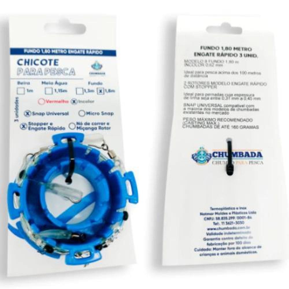 Chumbada Chicote Pesca Fundo Rotor Snap Universal 1,80M 3Un