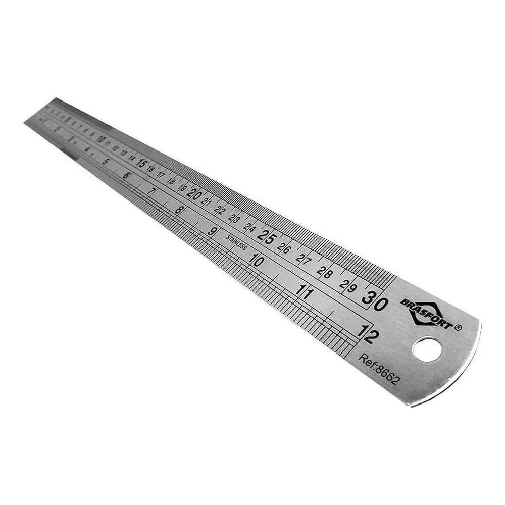 2X Régua Em Aço Inox Brasfort De 30 Cm. Milimetro E Polegada