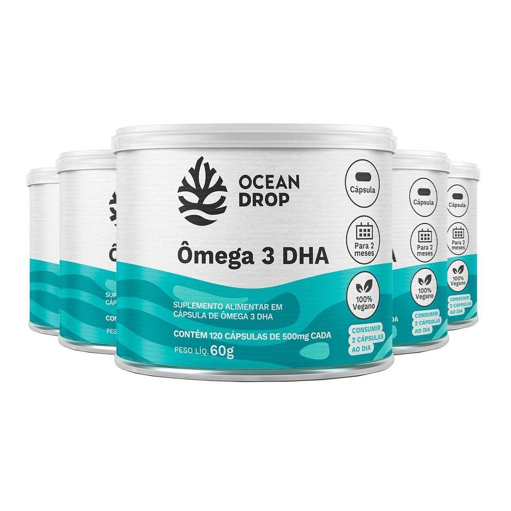 Kit 5 Ômega 3 Dha 460Mg Ocean Drop Vegano 120 Cápsulas