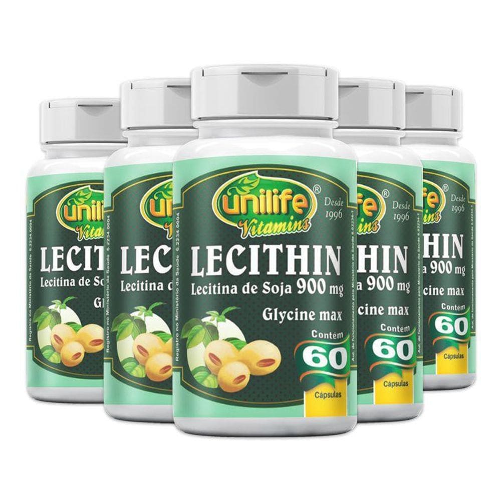 Kit 5 Lecitina De Soja 900Mg Unilife 60 Cápsulas