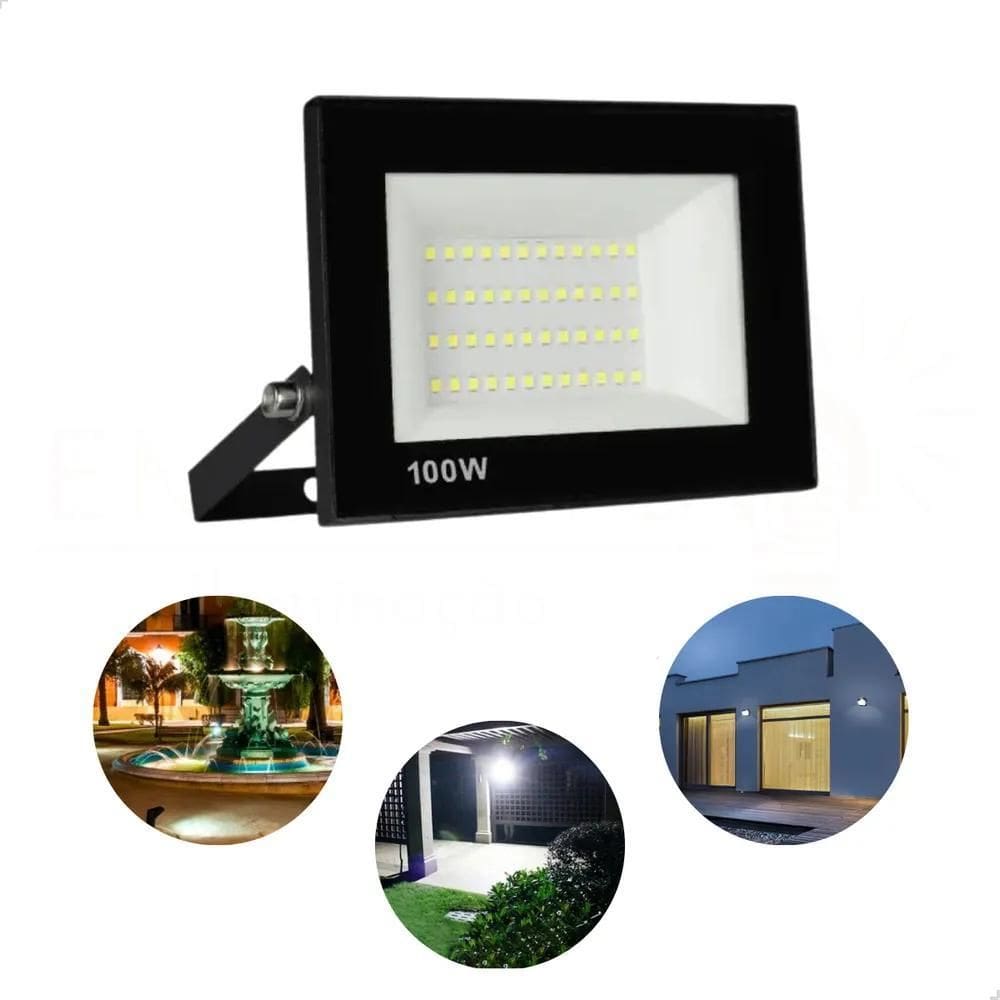 2X Luminária Refletor Led Holofote Slim Montável 100W Prova