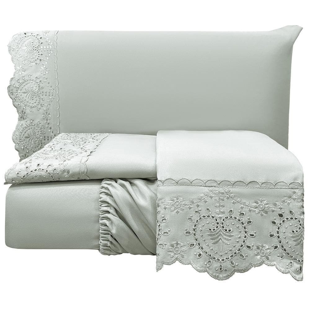 Jogo Cama Lençol Casal Nupcial Percal 300 Fios 4 Peças Cinza