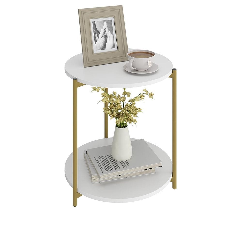 Mesa De Canto Redonda Centro Sala Perola Gold Luxo 40Cm