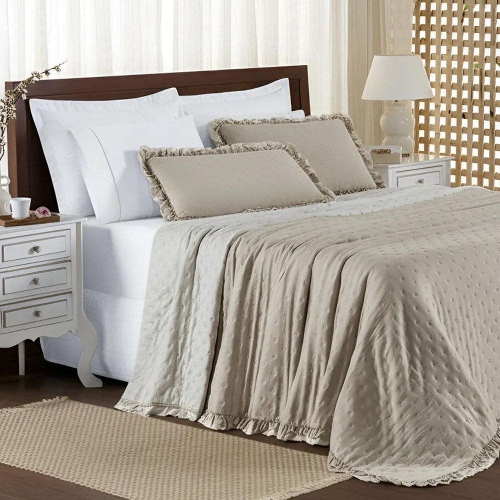 Cobre Leito Casal Queen Size 200 Fio Magnólia Luxo Aconchego