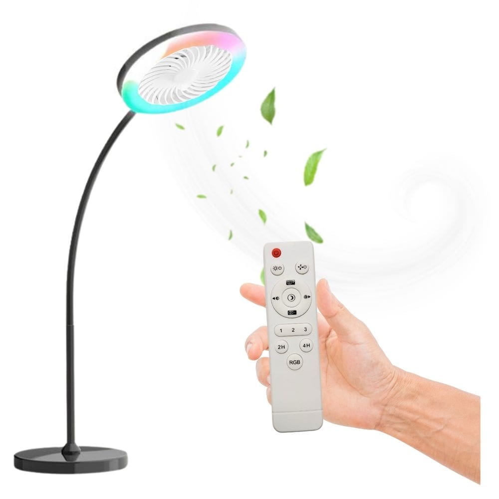 Ventilador de Piso com Luminária LED RGB Ideal para Vídeos, Maquiagem e Ambientes Interno