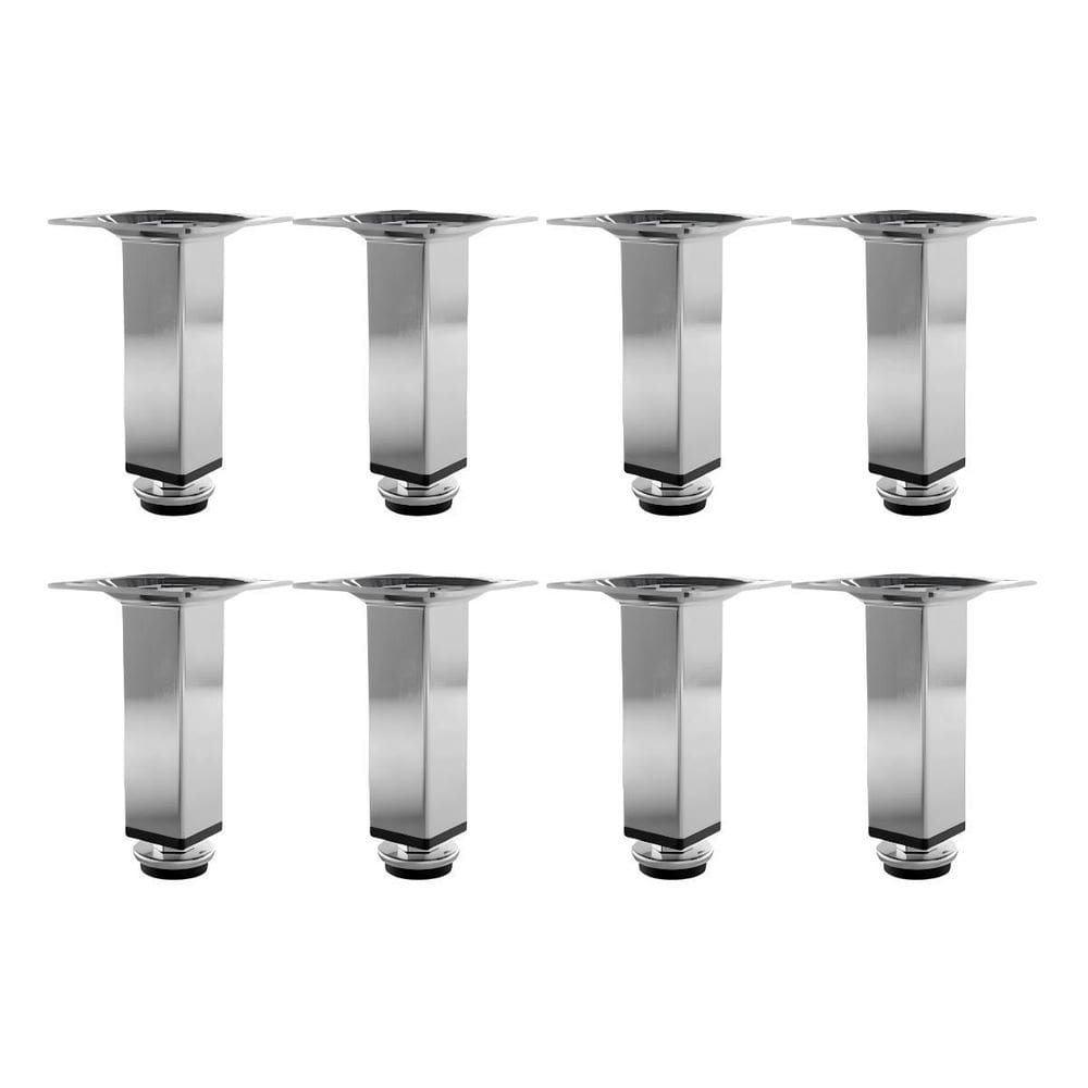 Kit 8 Pés Para Móveis Regulável Quadrado Cromado 10Cm