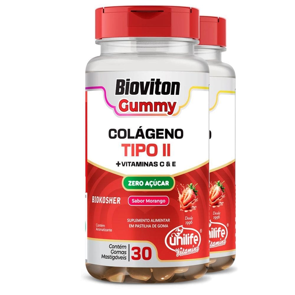 Kit 2 Gummy Colágeno Tipo Ii Morango Unilife 30 Gomas