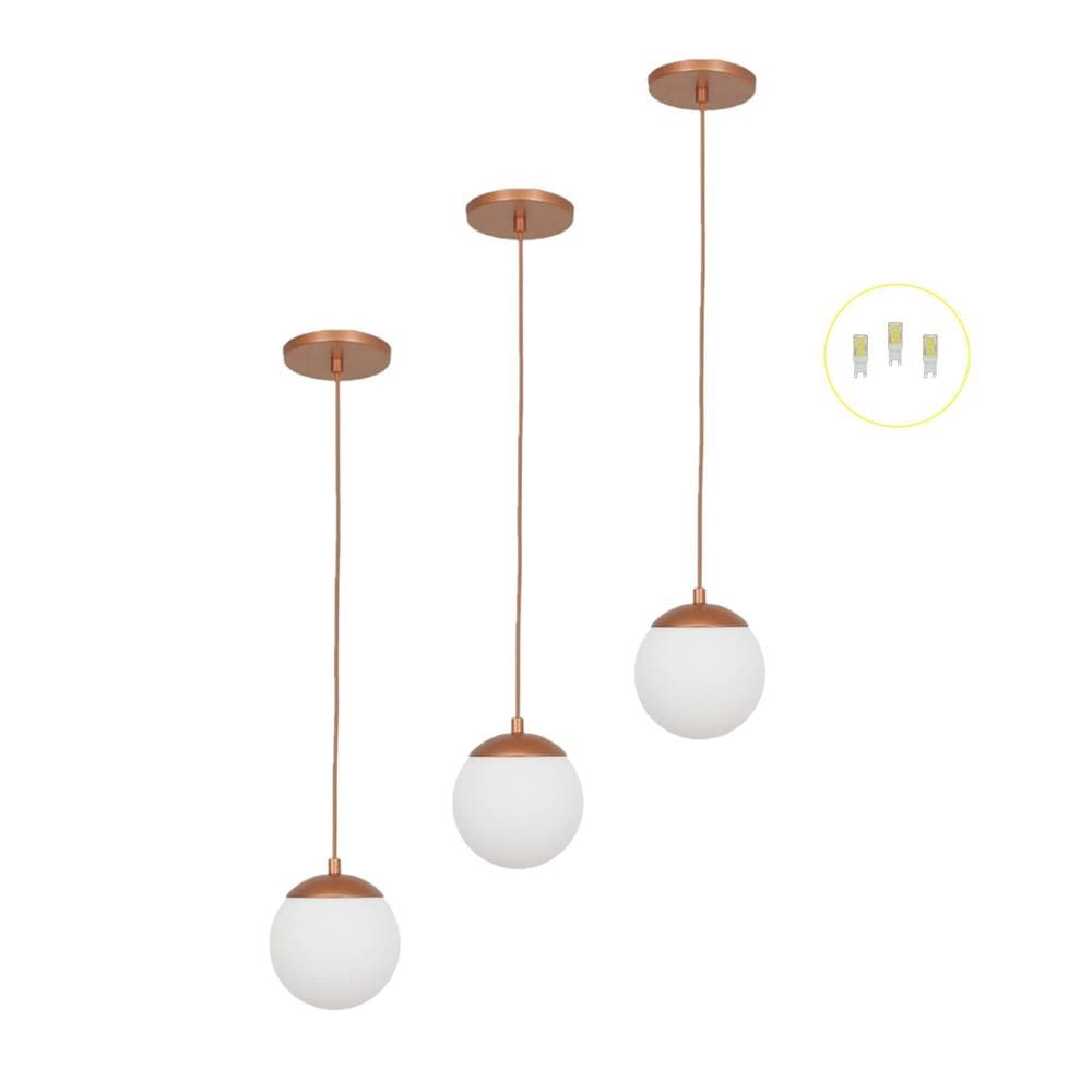 Kit 3 Pendentes Jabuticaba Cobre Bola Globo De Vidro + Led V