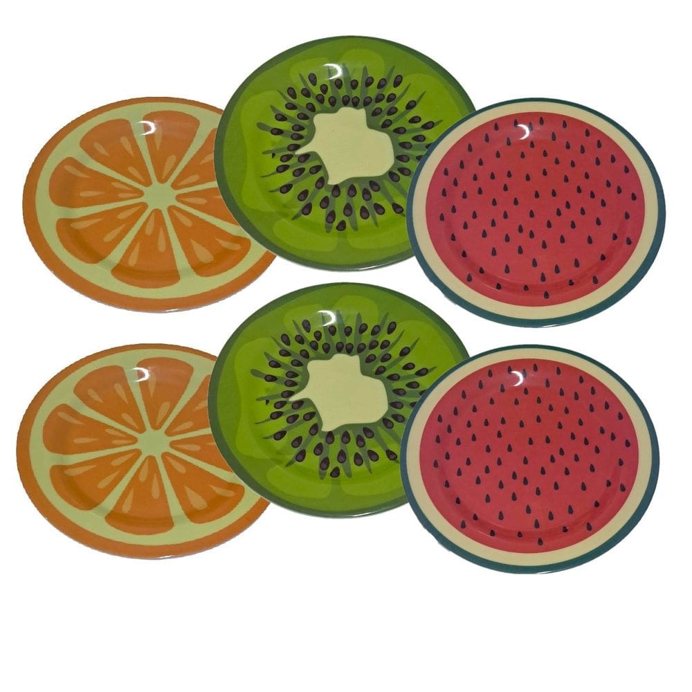 Conjunto 6 Pratos Em Melamina de Frutas Para Jantar 25cm