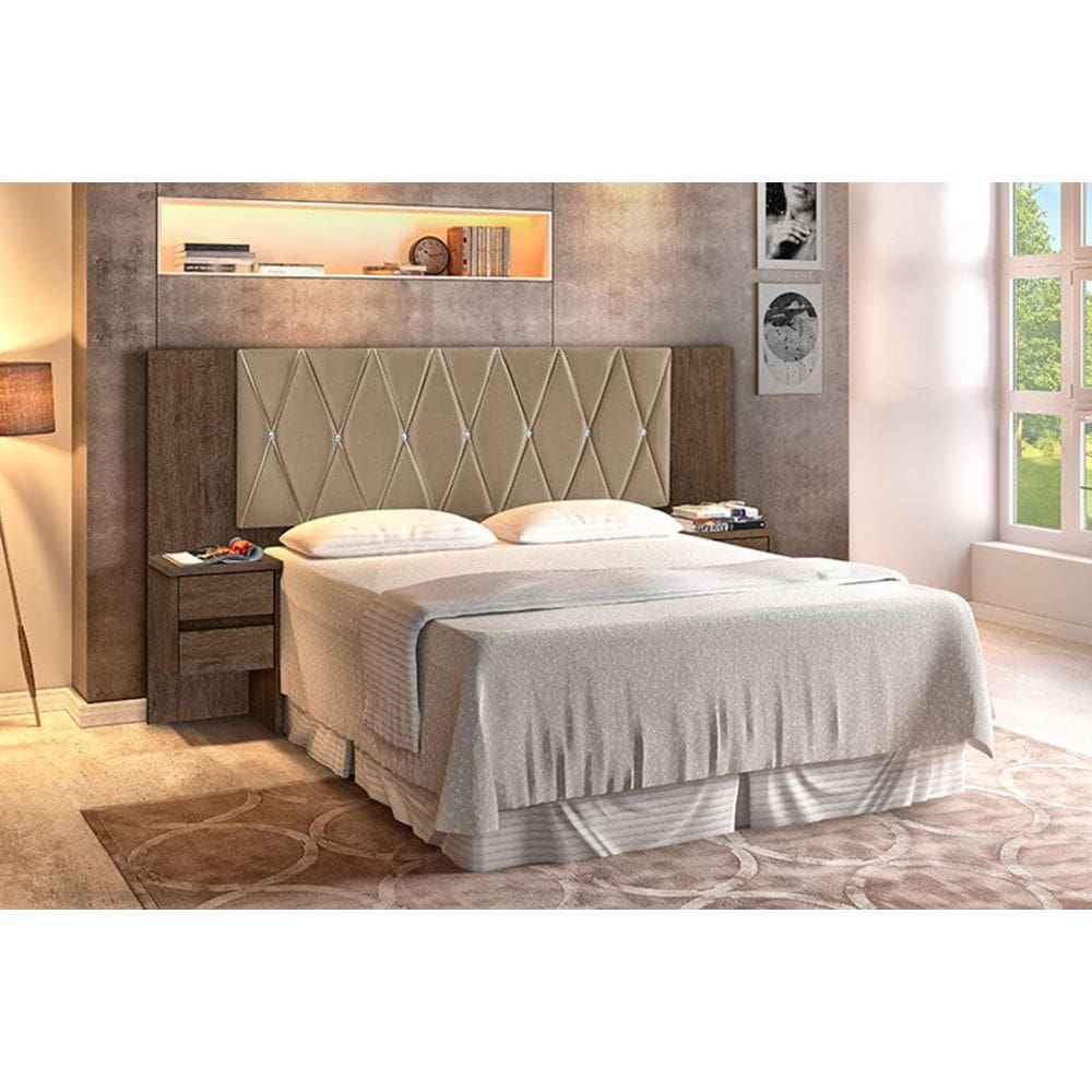 Cabeceira com Mesa Flórida Expansível Mocaccino/Bege - Carmolar