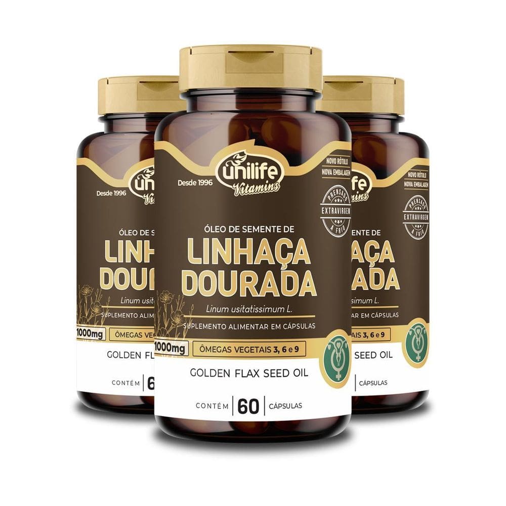 Kit3 Óleo De Semente De Linhaça Dourada 1000 Unilife 60 Caps
