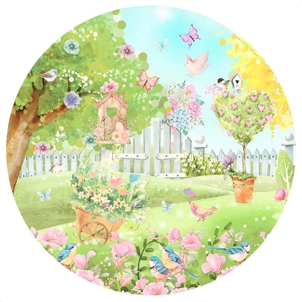 Painel Redondo Sublimado 1,5M Festa Tecid - Jardim Encantado