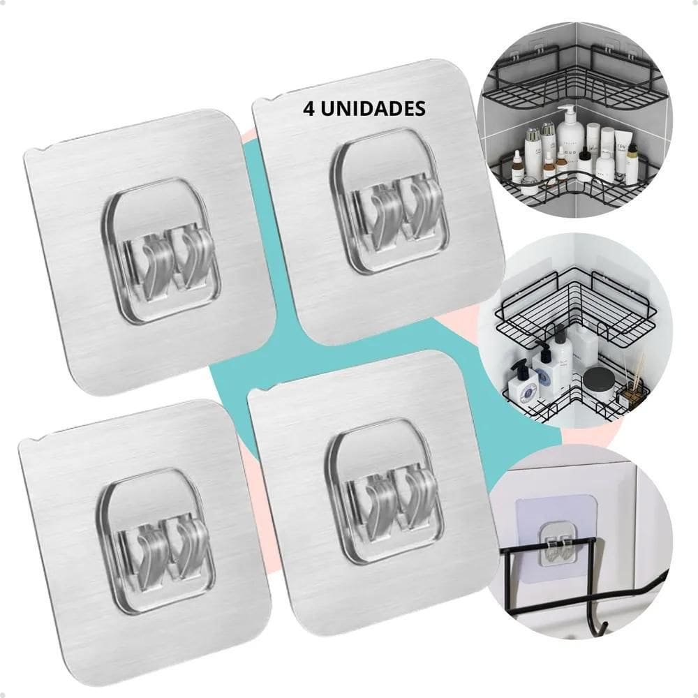 2X Kit 4 Gancho Adesivo De Parede Prateleira Banheiro Reposi