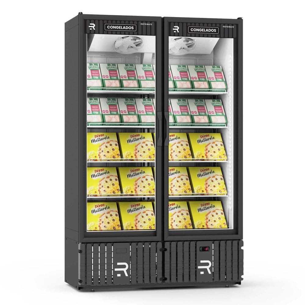 Expositor Vertical Congelados Refrimate 800 Litros 2 Portas Preto e Branco 220V VCCO2P