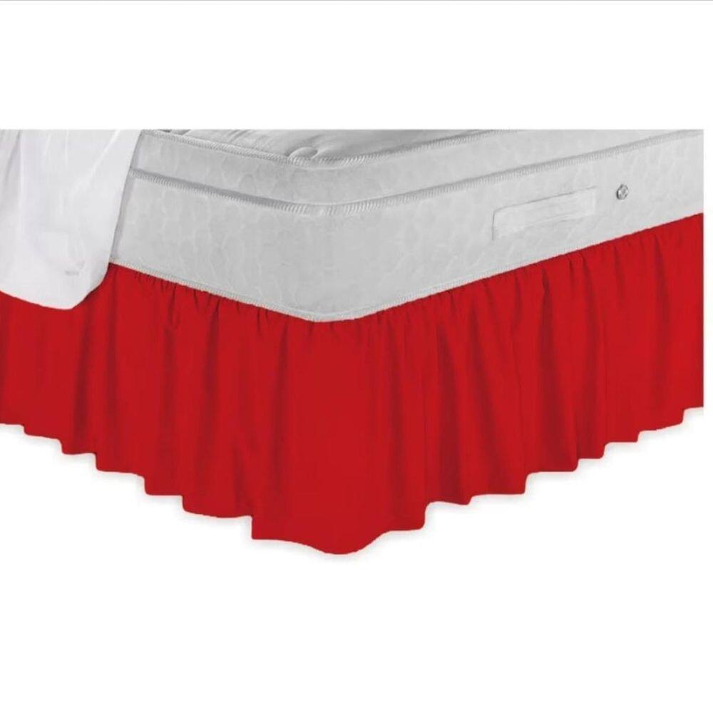Saia Box Casal Microfibra Ajustável Babado Elástico Vermelha