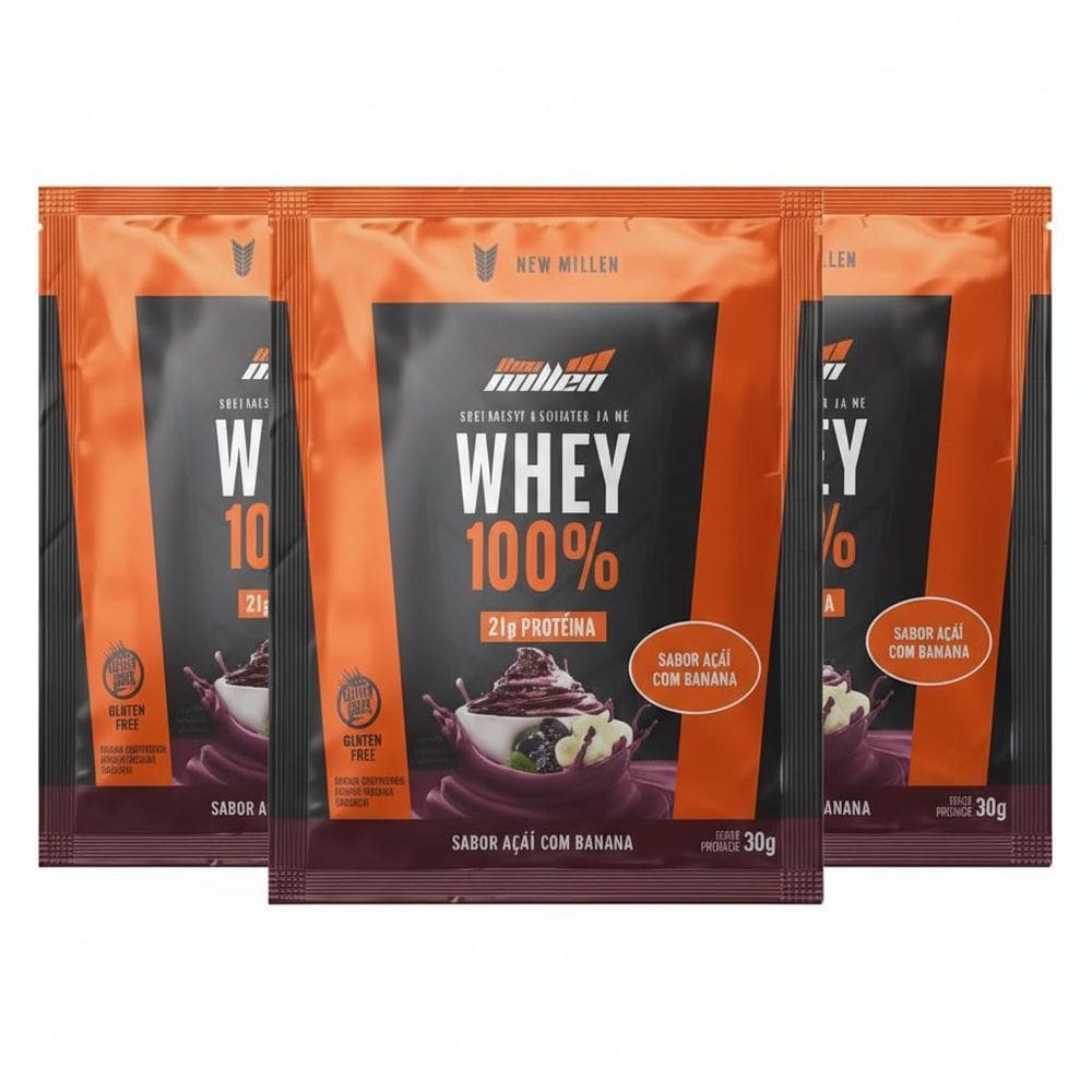 Kit 3 Whey Protein 100% 21G Proteina Acai C Banana Sache