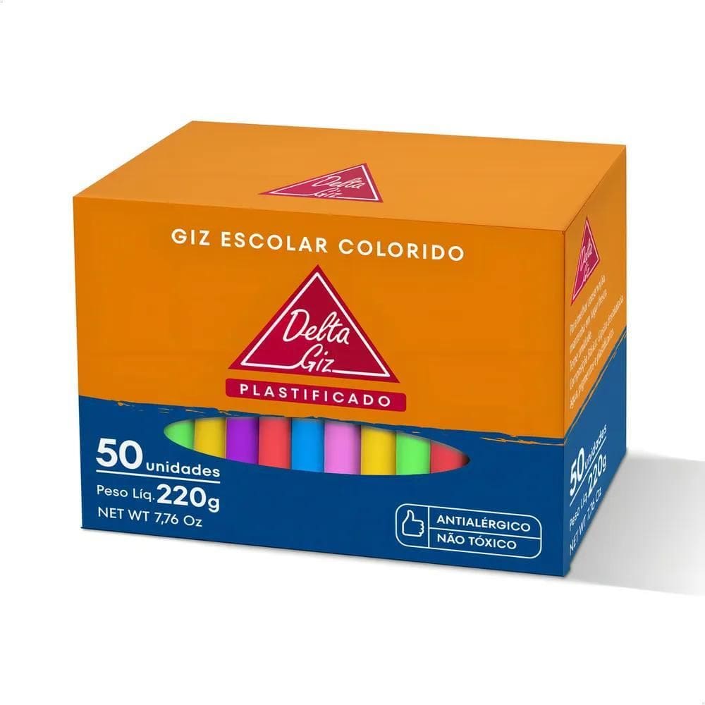 2X Giz Lousa Plastificado Colorido 50Unid