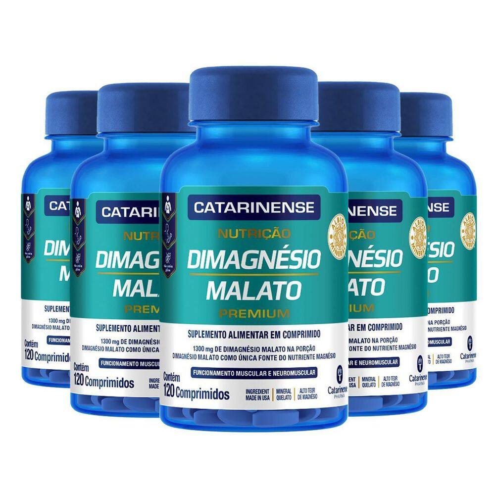 Kit 5 Dimagnésio Malato Catarinense 120 Comprimidos