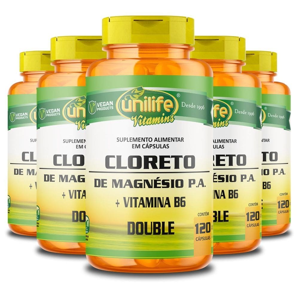 Kit 5 Cloreto De Magnésio P.A. 810Mg Unilife 120 Cápsulas