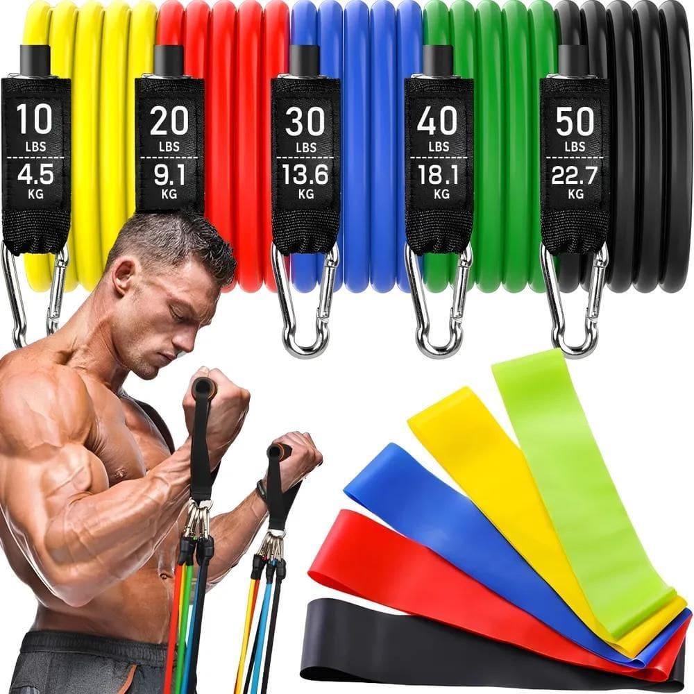 Kit 11 Extensor Elástico Treino Em Casa + Kit 5 Mini Band