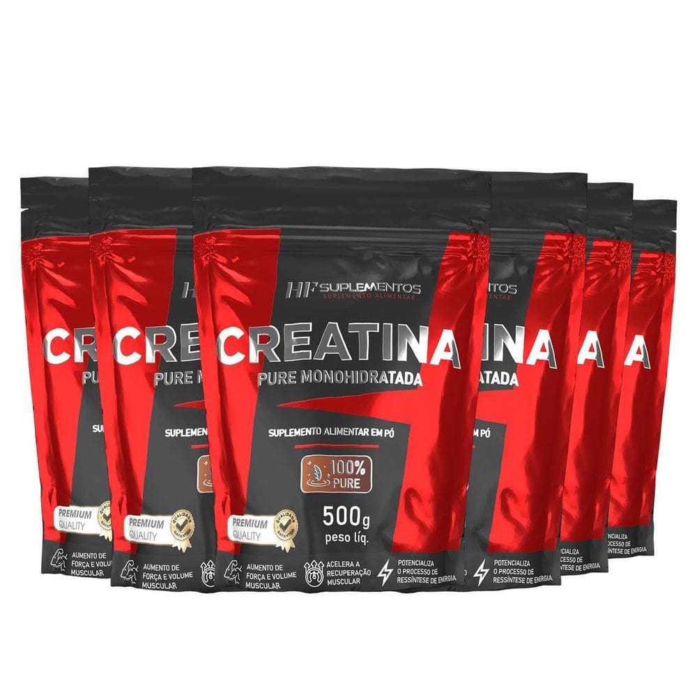 6X Creatina Em Pó 500G Pura Hf Suplementos