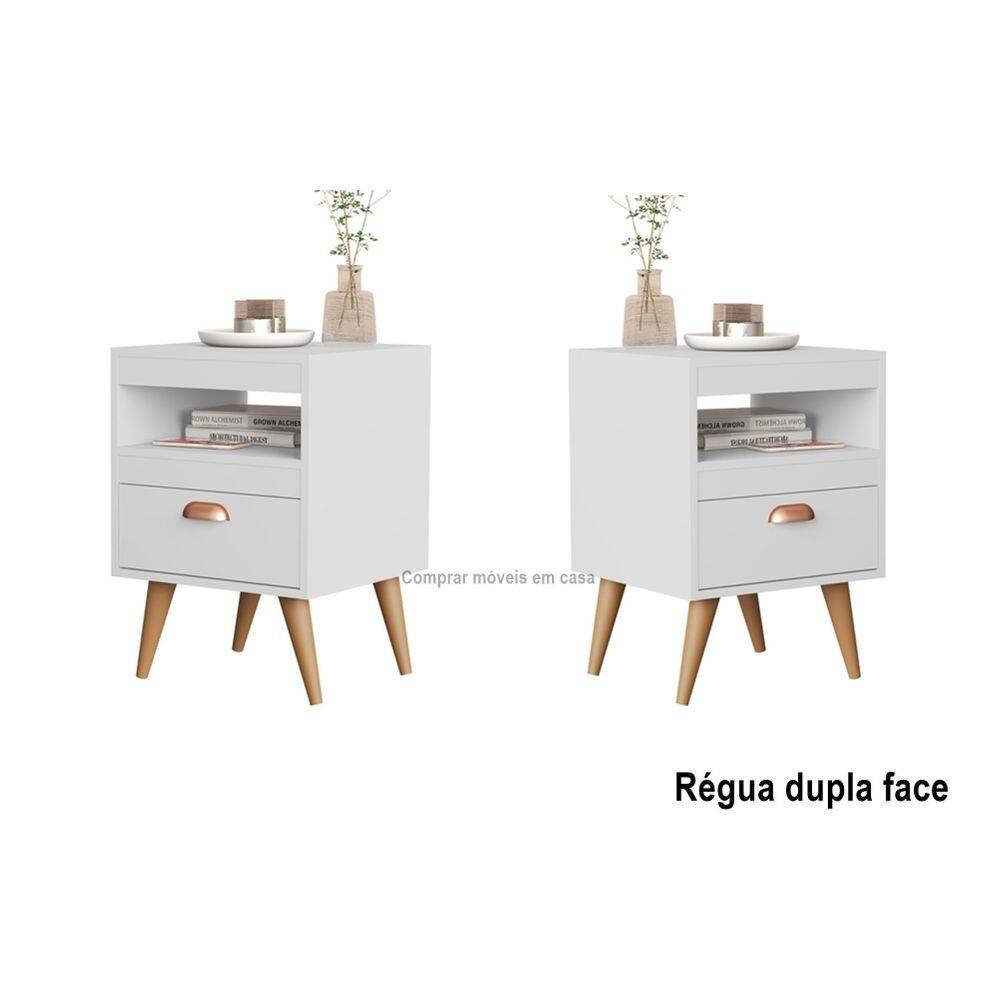 Kit 2 Mesas Cabeceira Silmara Plus Gaveta Pés Palito Branco