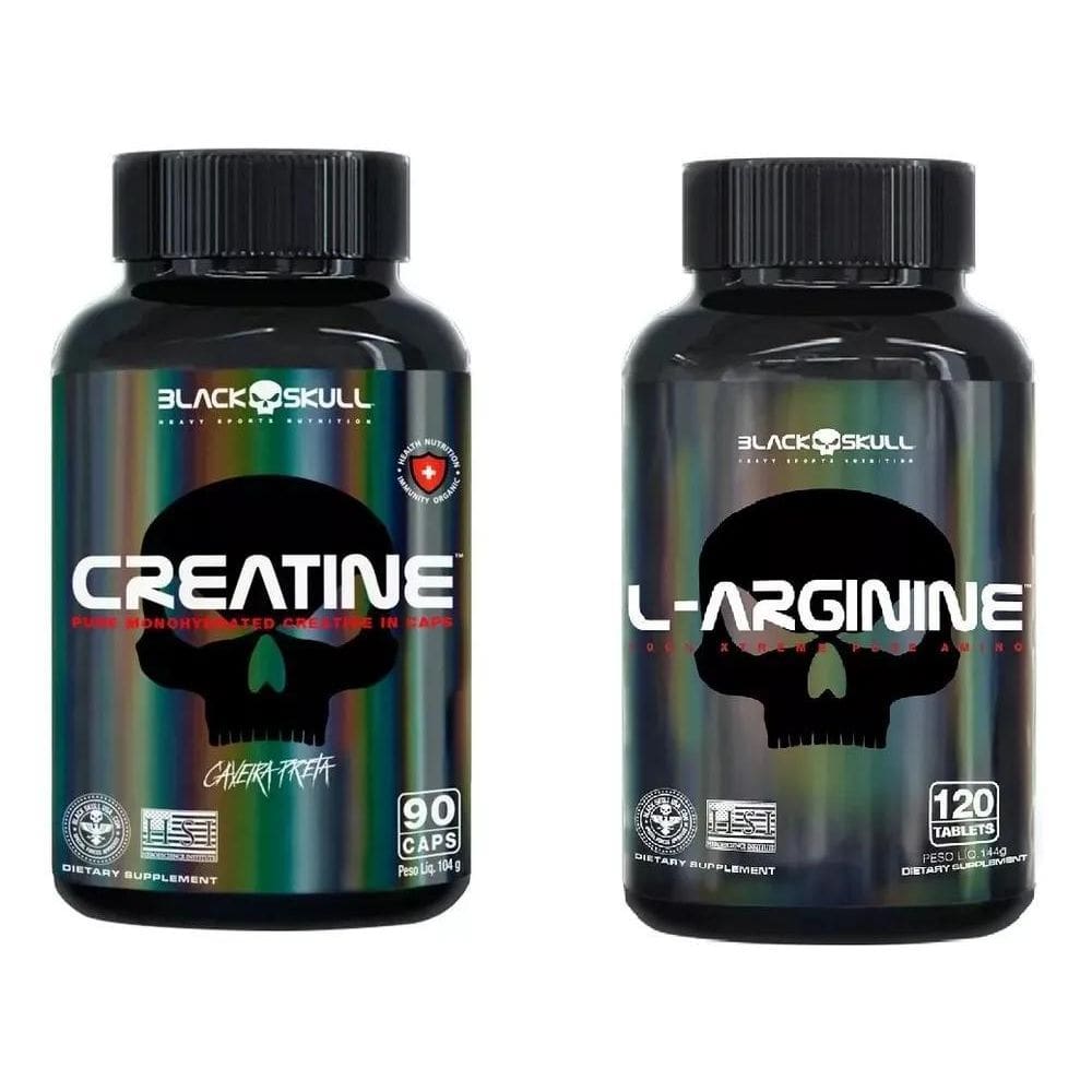 2X Creatina Pura 90 Cáps + Arginina 120 Cáps - Black Skull