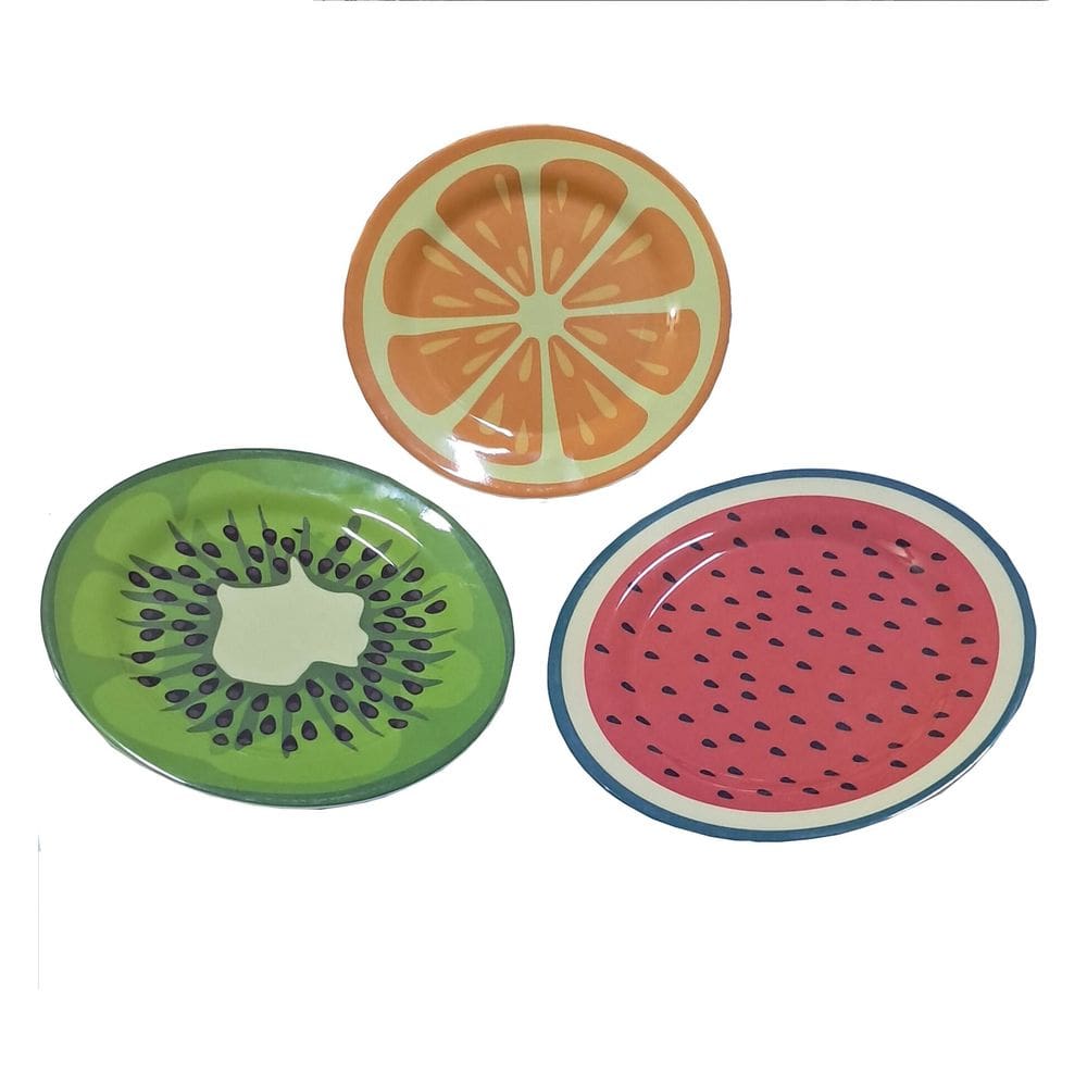 Conjunto 3 Pratos de Fruta Em Melamina Para Jantar 25cm