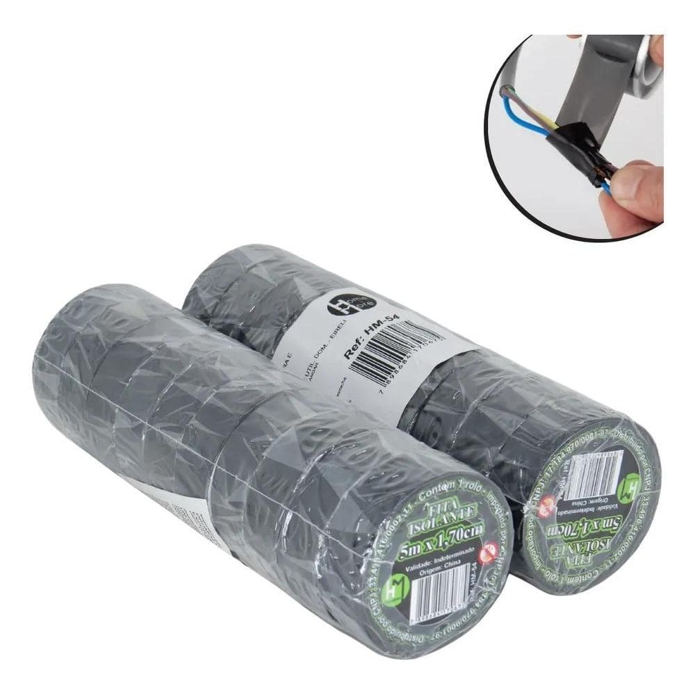 2X Kit 20 Rolos Fita Isolante Adesiva Antichama Preta 2 Paco