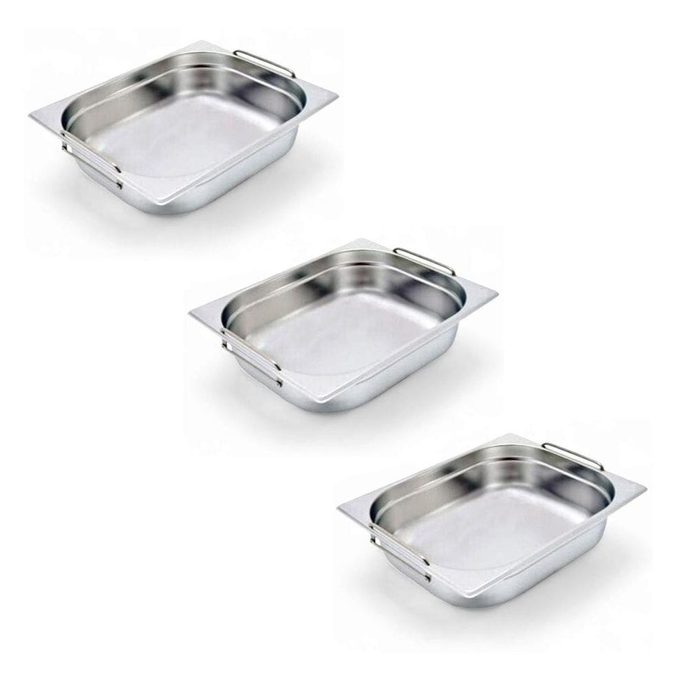 Kit 3 Cubas Gastronômica Inox Gn 1/2 65Mm Com Alça Prateada