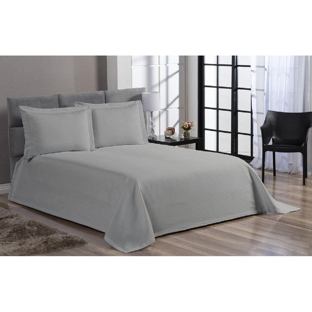 Cobre Leito Colcha Cama Casal Piquet Cinza Algodão 3 Peças