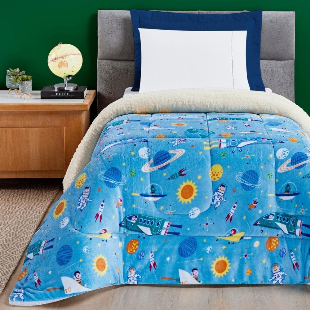 Coberdrom Solteiro Grosso Mundo Kids Dupla Face Super Macio