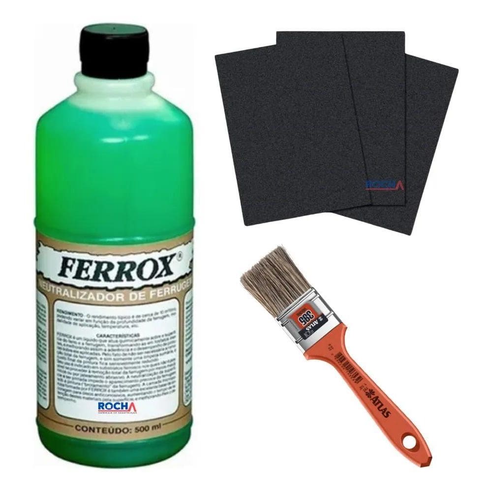 2X Removedor De Ferrugem Ferrox 500Ml + Pincel + Lixa Ferro