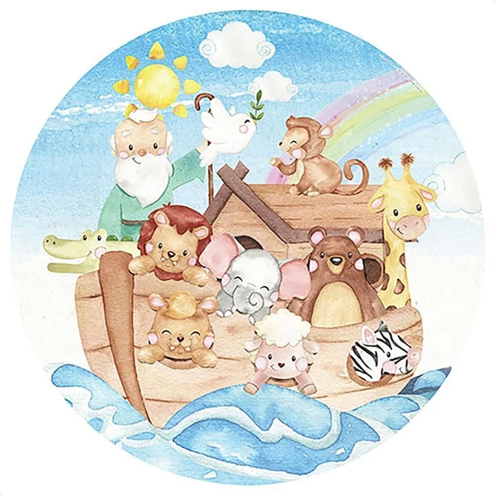 Painel Redondo Sublimado 1,5M Festa Tecido Elá - Arca De Noé