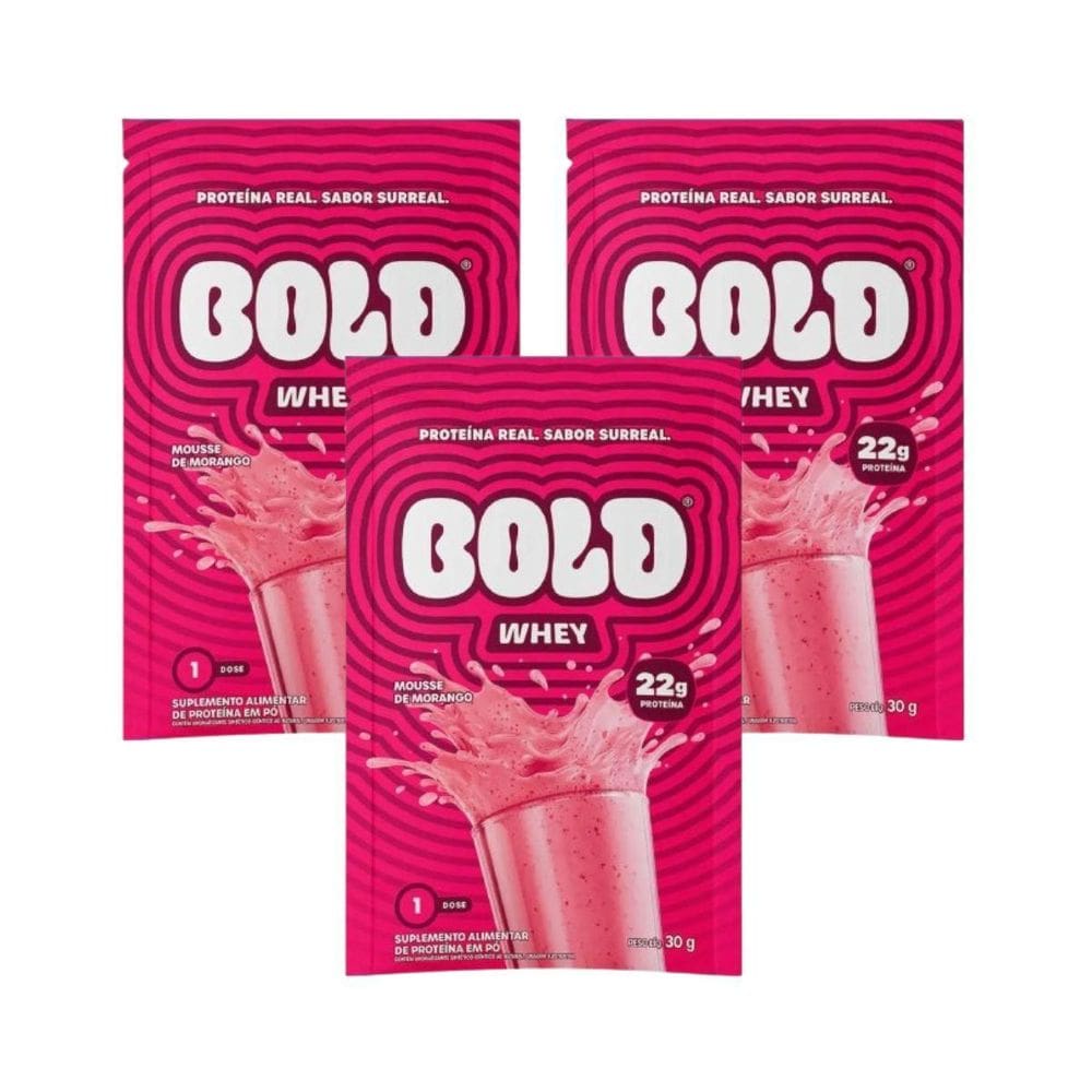 Kit 3 Whey Sache 22G Concentrado Mousse Morango 30G Bold