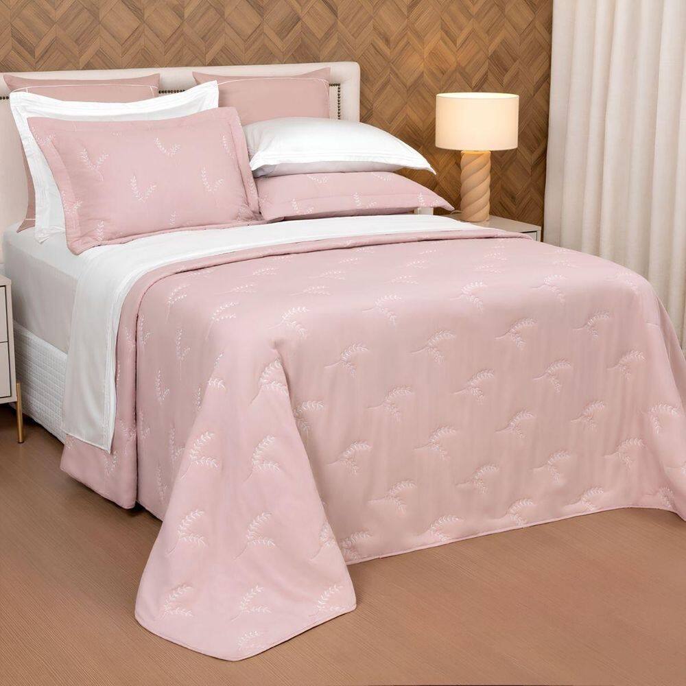 Cobreleito King Bordado Lavive Botanic 03 Pças T. Pluma Rose