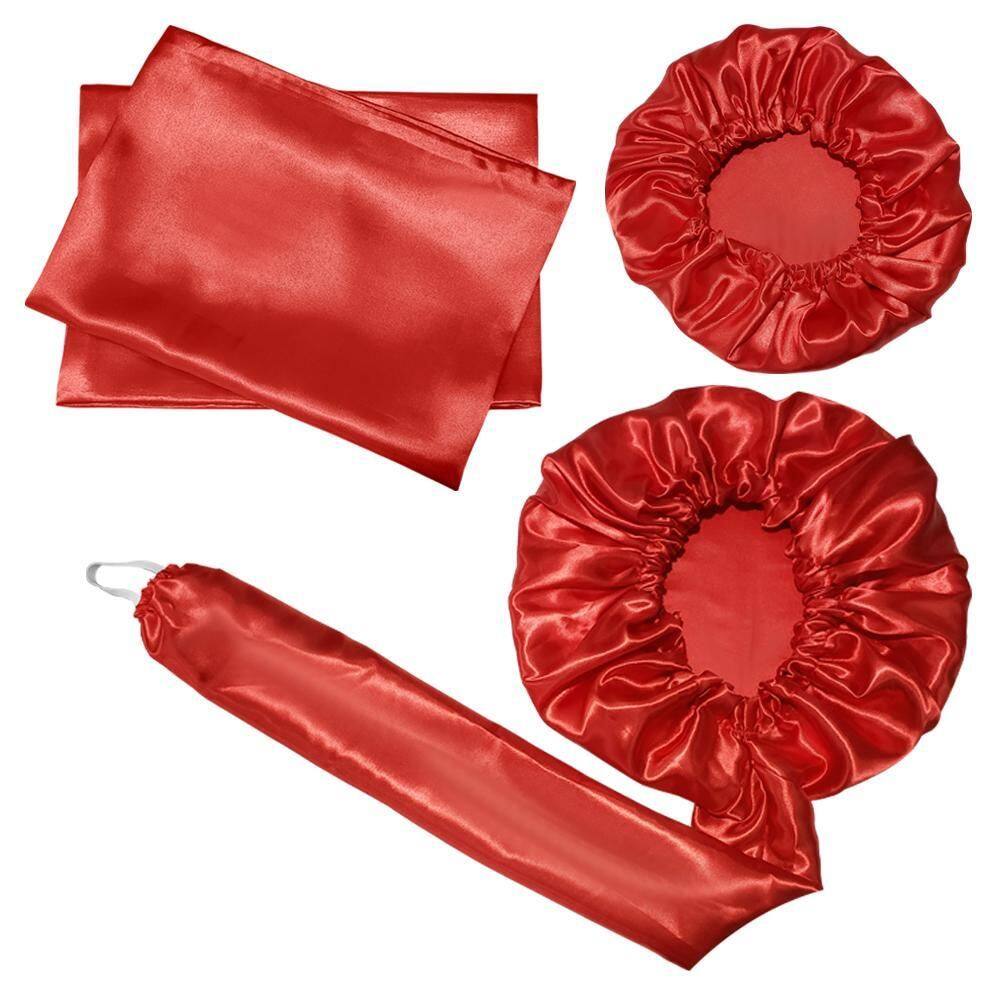 Kit Touca Difusora + 1 Touca + 2 Fronhas Cetim Seda Vermelha