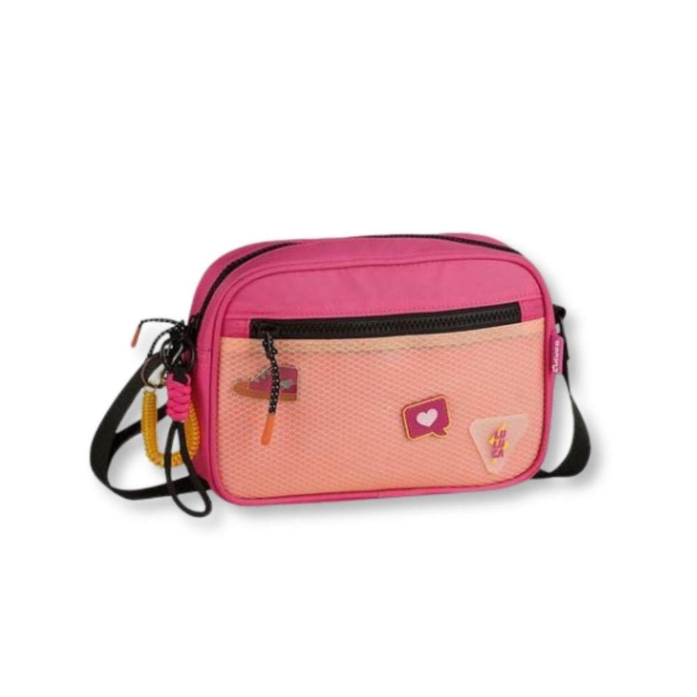 Bolsa Transversal Luluca Com Pins Divertidos Feminina Rosa